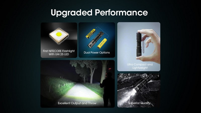 Taille ultra-compacte 9,3cm lampe Nitecore MT1A Pro comparée à main pour EDC quotidien