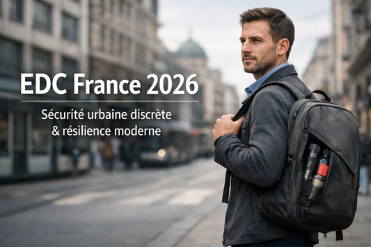 EDC France 2026 avec sac à dos de bureau survie et équipement résilience discret pour sécurité urbaine moderne