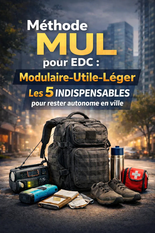 Méthode MUL pour EDC – Modulaire-Utile-Léger – sac à dos 35L avec radio solaire, kit de secours et équipements essentiels pour rester autonome en ville