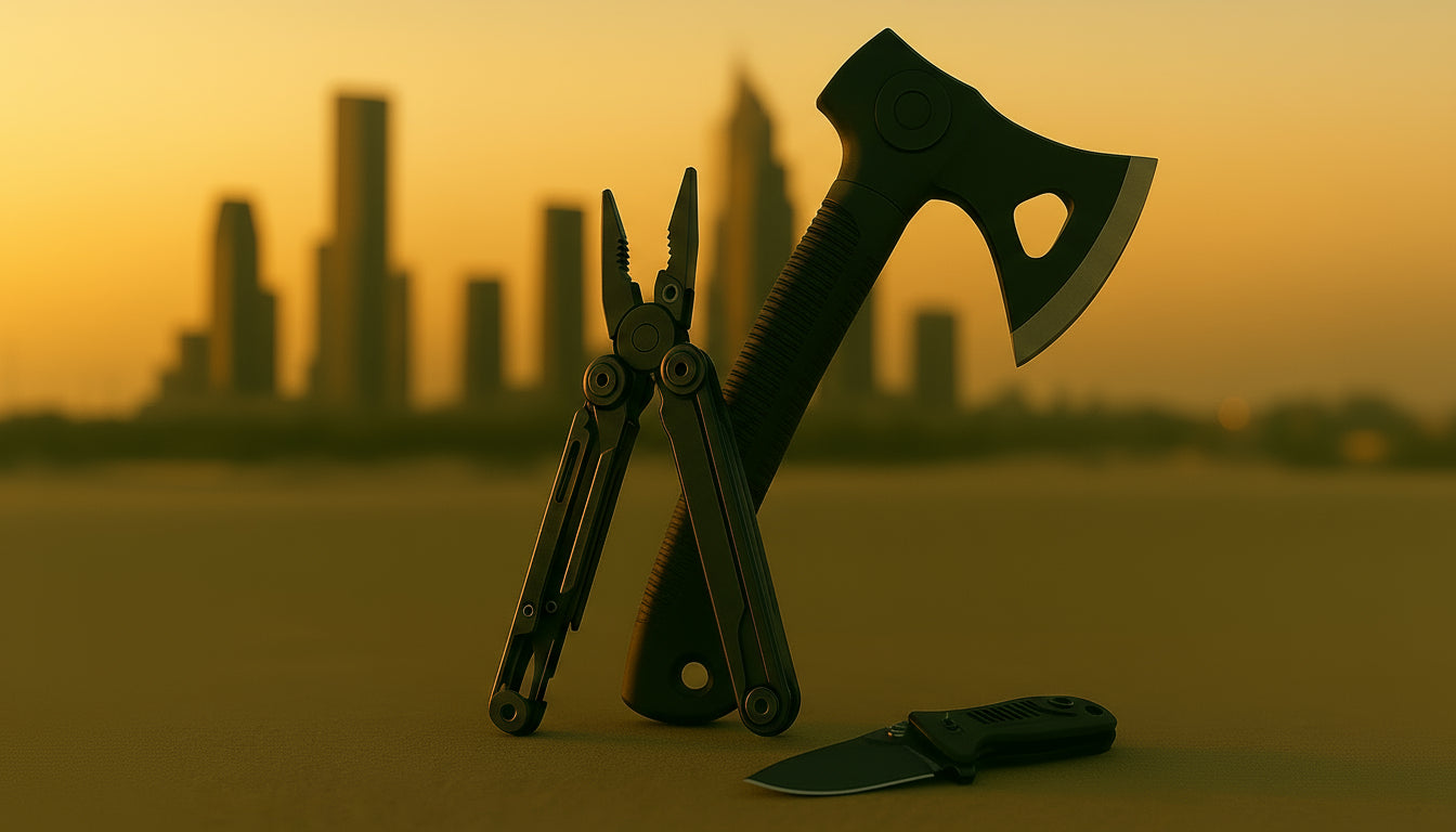 Collection outillage outdoor professionnel : couteaux bushcraft, outils multifonctions et équipement survie