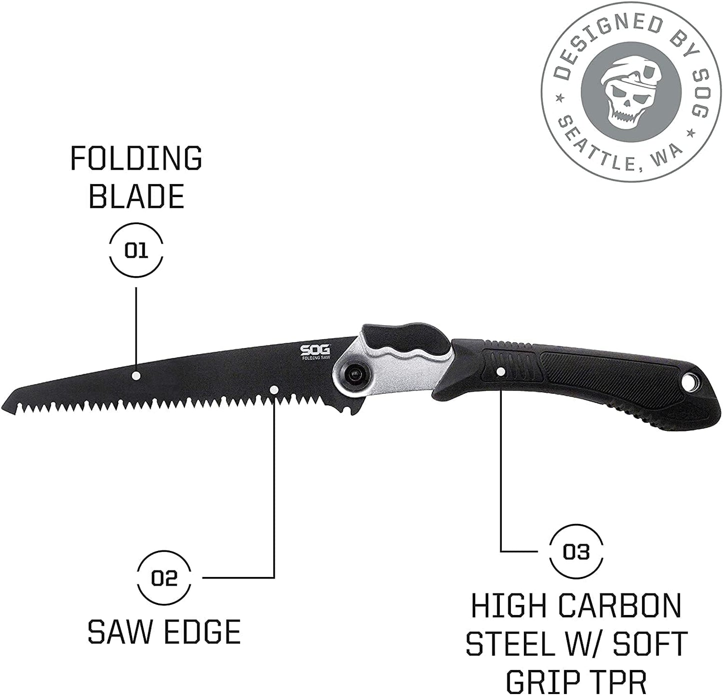 SOG Scie Pliante F10N-CP – Lame Acier Carbone Trempé Ultra-Robuste