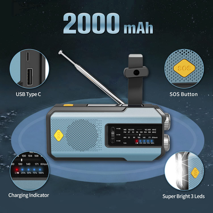 Radio de survie portable avec batterie 2000mAh - Détails techniques