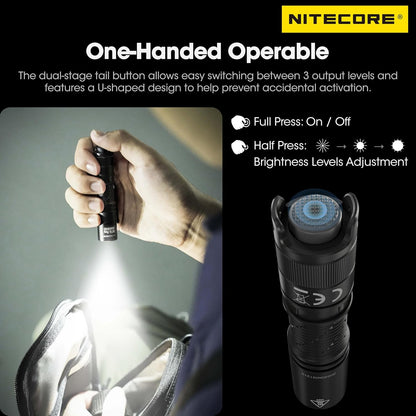 Dimensions ultra-compactes lampe Nitecore MT1A Pro 32g 9,3cm pour EDC survie bushcraft