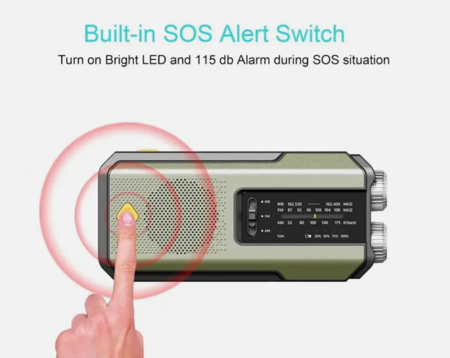 Radio outdoor avec recharge manuelle - Fonctionnalités d'urgence