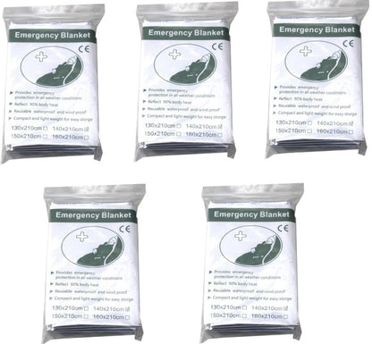 Couverture de survie thermique dorée et argentée 140x210cm - Pack de 5 pièces