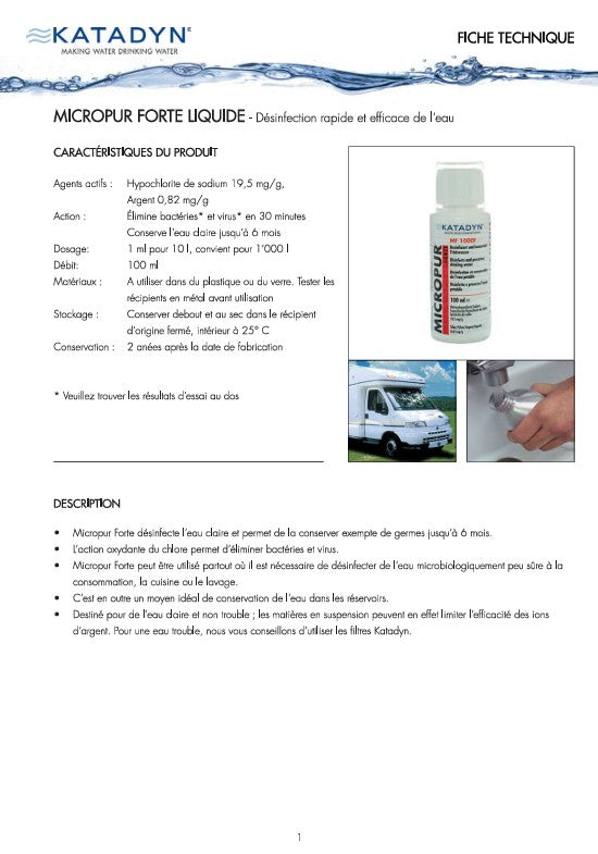 Flacon Micropur Forte 100ml traitement eau potable camping