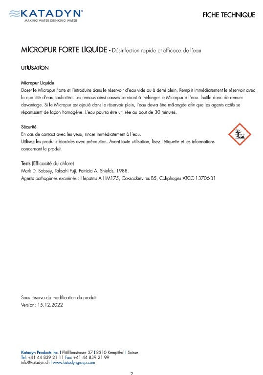 Purification eau outdoor Katadyn Micropur Forte expedition