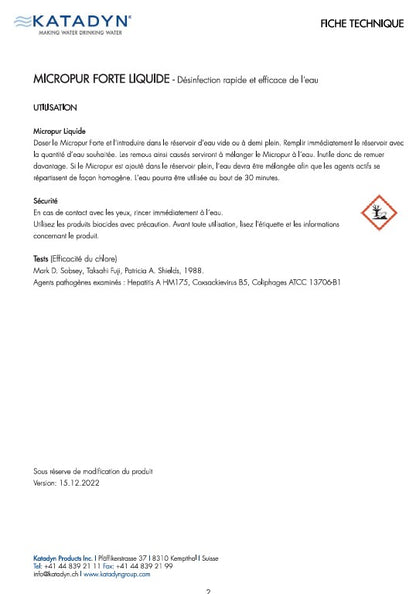 Purification eau outdoor Katadyn Micropur Forte expedition