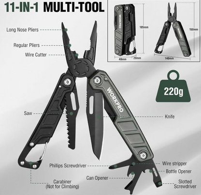 Pince Multifonction WORKPRO 11-en-1 – Compacte, Robuste et Prête à Tout