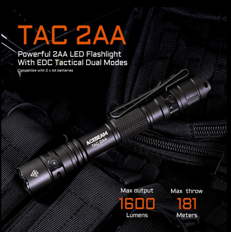 ACEBEAM TAC 2AA – Lampe de Poche Tactique EDC 1600 Lumens | USB-C Rechargeable