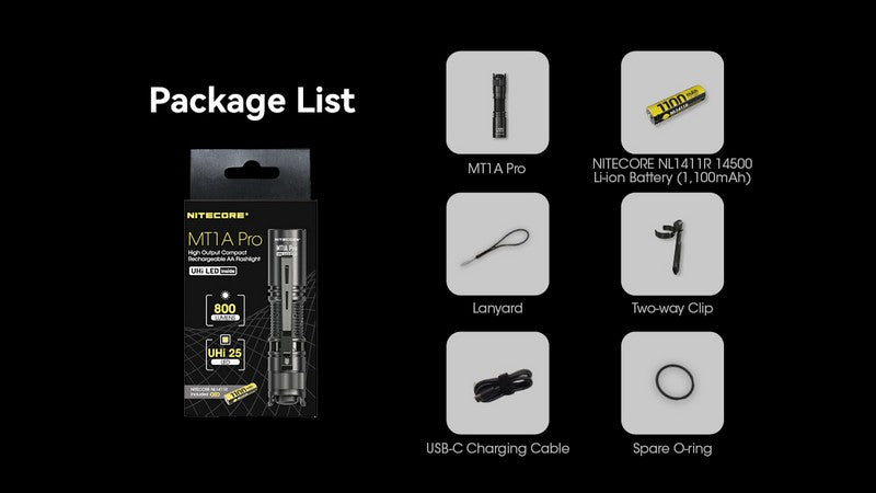 Nitecore MT1A Pro – Lampe Torche Ultra-Compacte 800 lm