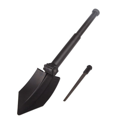 Détail de la scie intégrée sur la pelle tactique GLOCK pour couper branches et bois